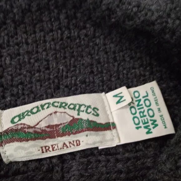 Aran Crafts Cardigan Sweater 100% Merino Wool Gray Cable Knit Heavy Medium Women - Picture 7 of 10